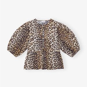 Ganni Leopard-Print Puff-Sleeve Top in Tan and Black